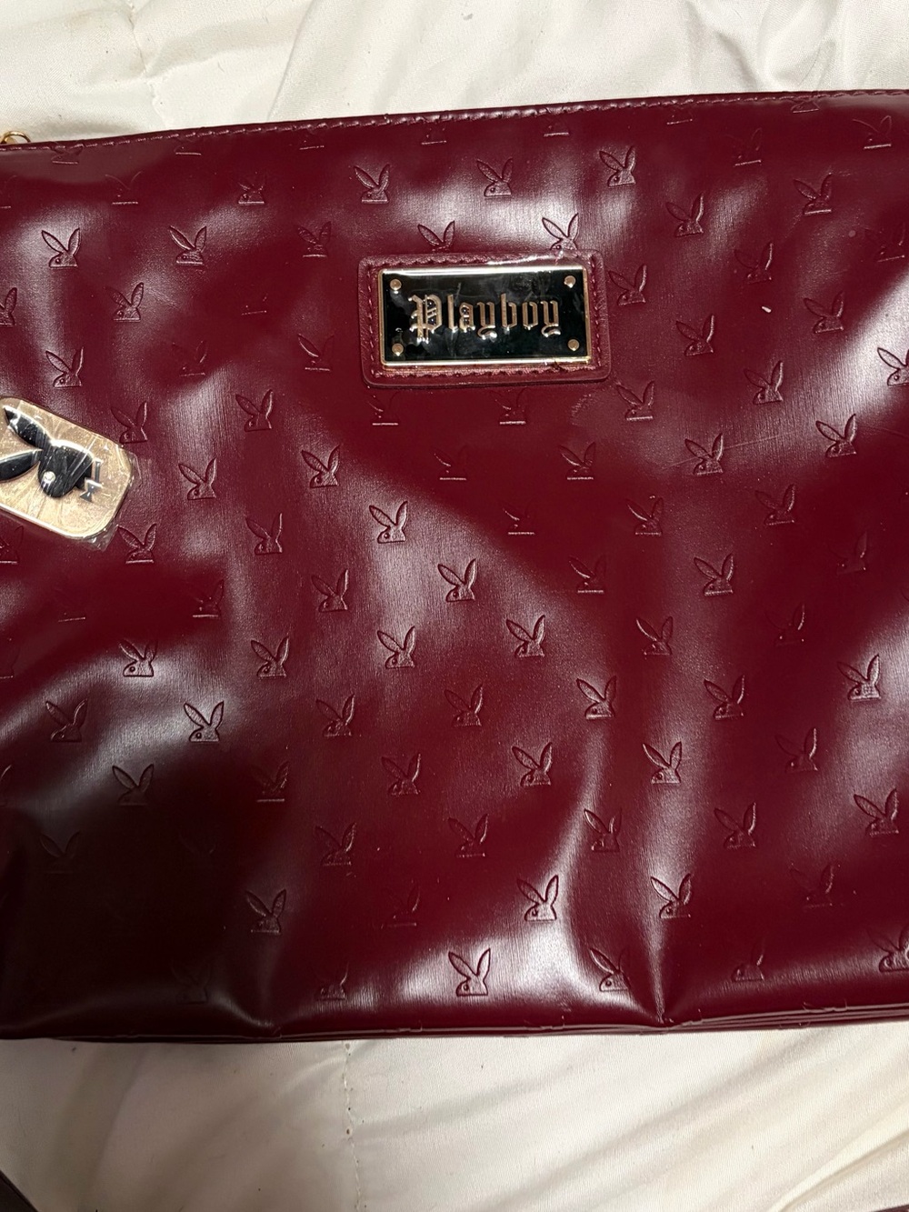 PLAYBOY Burgundy Embossed Crossbody Bag with Gold Plaque